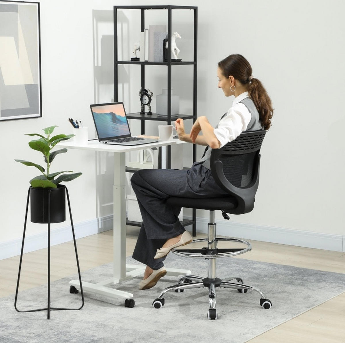 DREHSTUHL 59/59/106-126 cm schwarz aus Polyester höhenverstellbar - Schwarz, Kunststoff (59/126/59cm) - OKWISH