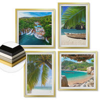 WANDBILDER 4er Set - 50x50 cm & 40x60 cm Goldrahmen - Strand, Boot, Wasserfälle, Palmen - Goldfarben, Kunststoff (50/50cm) - ArtPrintCave