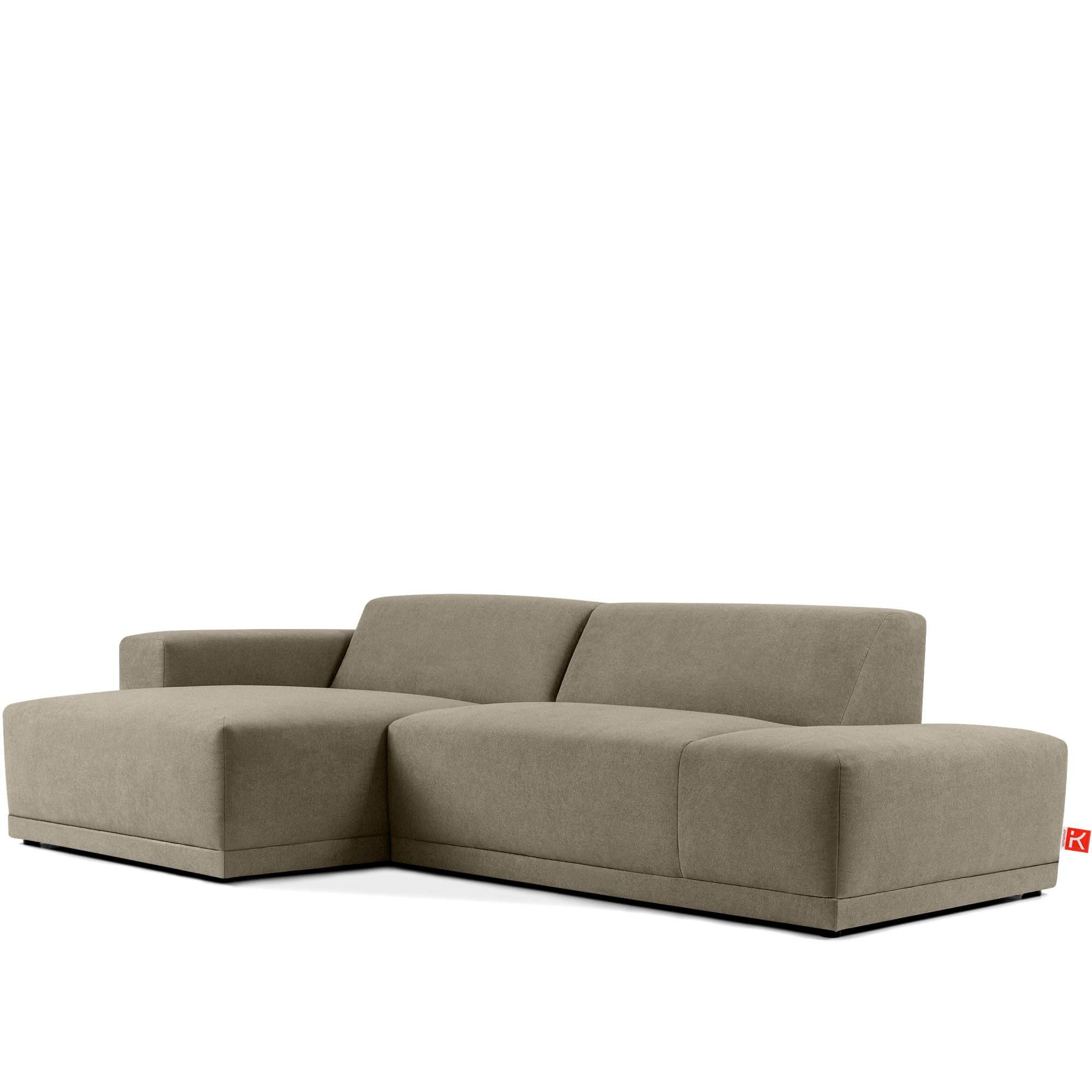 ECKSOFA LINKS MUDI in moderner Optik mit hochwertigem Kaltschaum, Cord-Stoff, Ecru - Ecru/Schwarz, Textil (280/160cm) - KONSIMO®