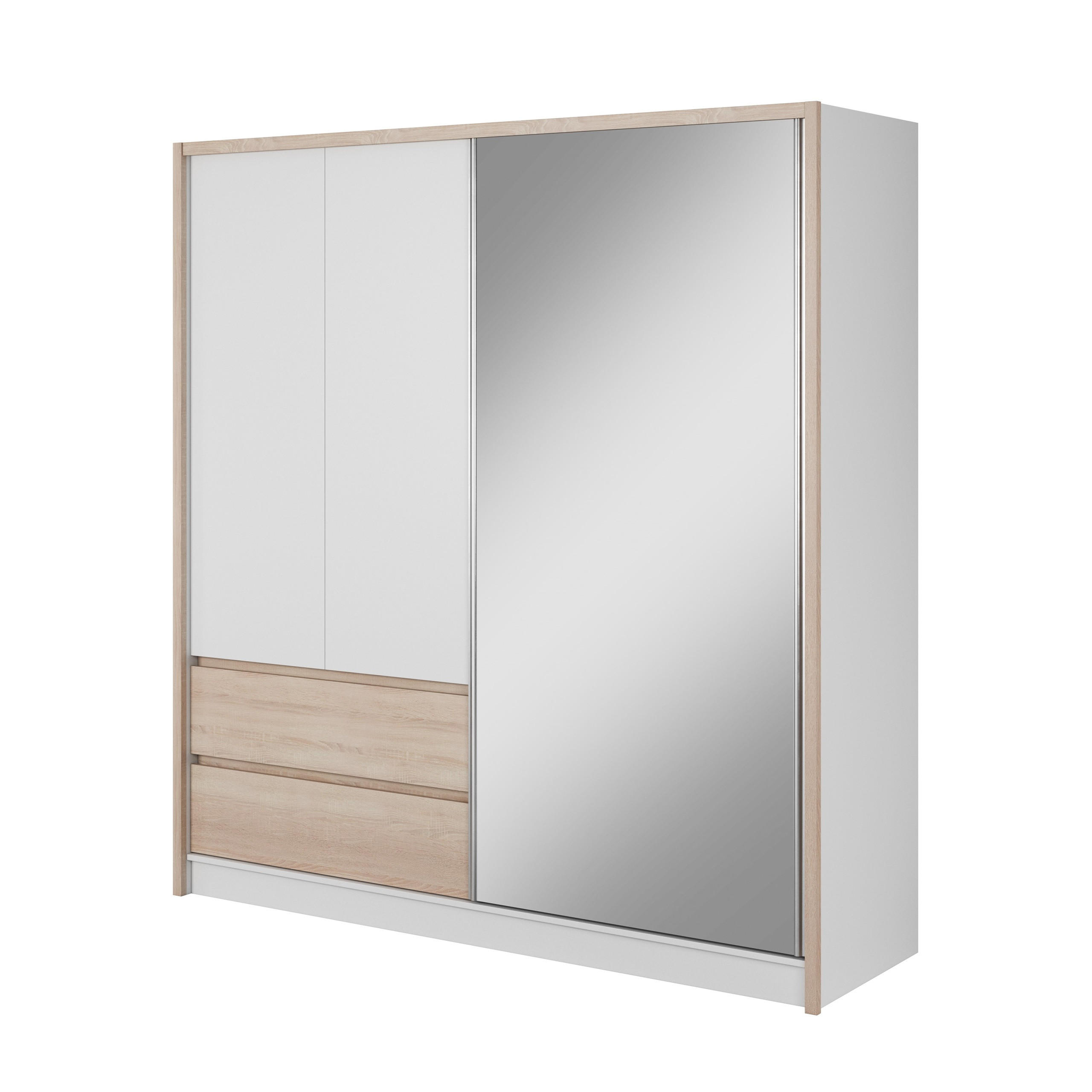 SCHWEBETÜRENSCHRANK SABRINA 204/214/62 cm 3-türig mit Spiegel Weiß - Weiß/Sonoma Eiche, Holzwerkstoff (204/214/62cm) - MASSENO