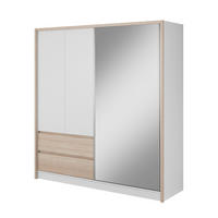 SCHWEBETÜRENSCHRANK SABRINA 204/214/62 cm 3-türig mit Spiegel Weiß - Weiß/Sonoma Eiche, Holzwerkstoff (204/214/62cm) - MASSENO