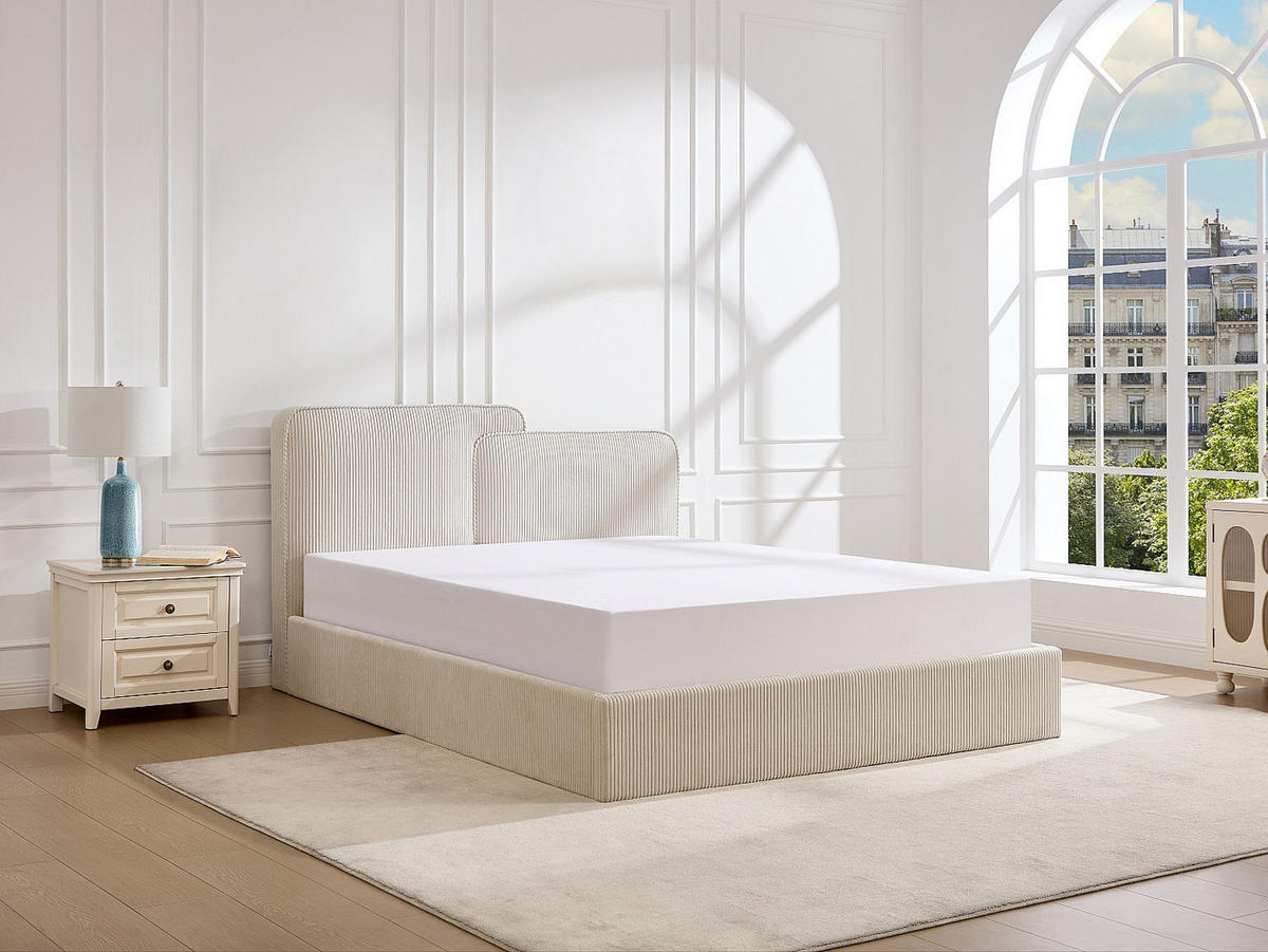 BETT mit Bettkasten - 2 Personen - stoff - beige Nayola - Beige, Textil (180/200cm) - Vente-Unique