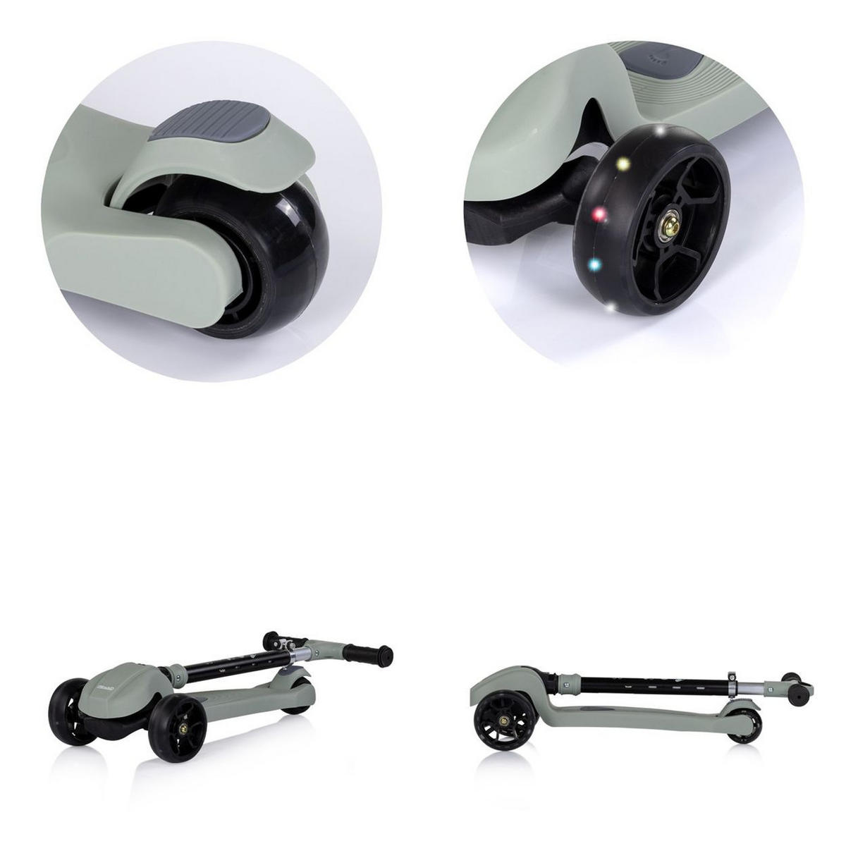 KINDERROLLER Moxie Musik Licht klappbar, Tragegriff, 3-Räder, Bremse - Grün, Metall (60/30/75cm) - Chipolino