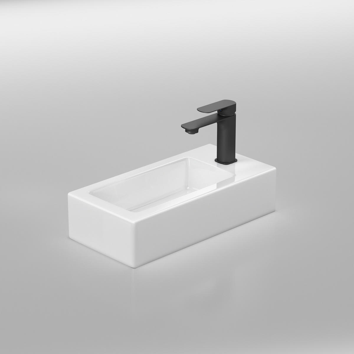 HANDWASCHBECKEN mit pflegeleichter Oberfläche, 1 Hahnloch Weiß 36,5 / 18 / 9 cm - Weiß Hochglanz, Keramik (18/9/36.5cm) - EMKE