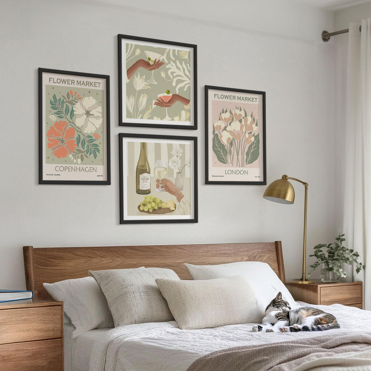 BILDER SET 4er Set - 50x50 cm & 40x60 cm Schwarzer Rahmen - Blumenposter Weinstadt - Schwarz, Kunststoff (50/50cm) - TULUP