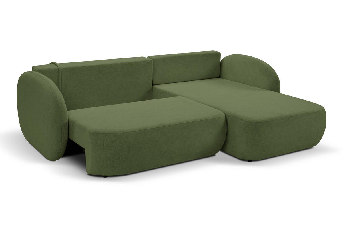 ECKSOFA AMICO R-S Olivgrün Geflochtener Stoff mit Schlaffunktion - Olivgrün, Holz (248/174cm) - MASSENO