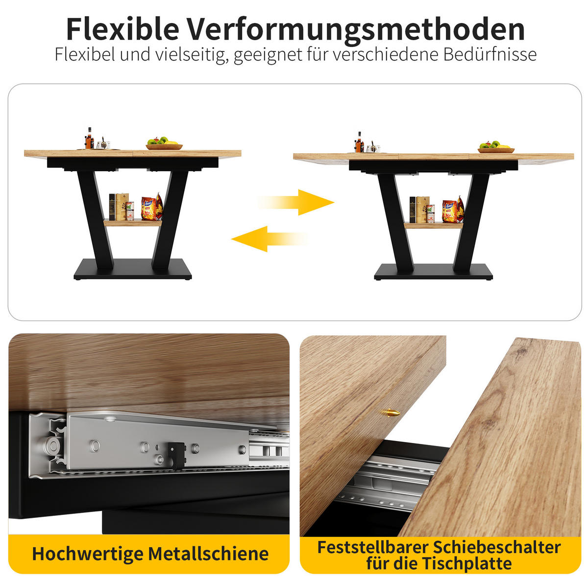 ESSTISCH 118-157/70/75 cm in Schwarz/Natur ausziehbar mit MDF-Tischplatte - Naturfarben, Holzwerkstoff (157/70/75cm) - Flora Grace