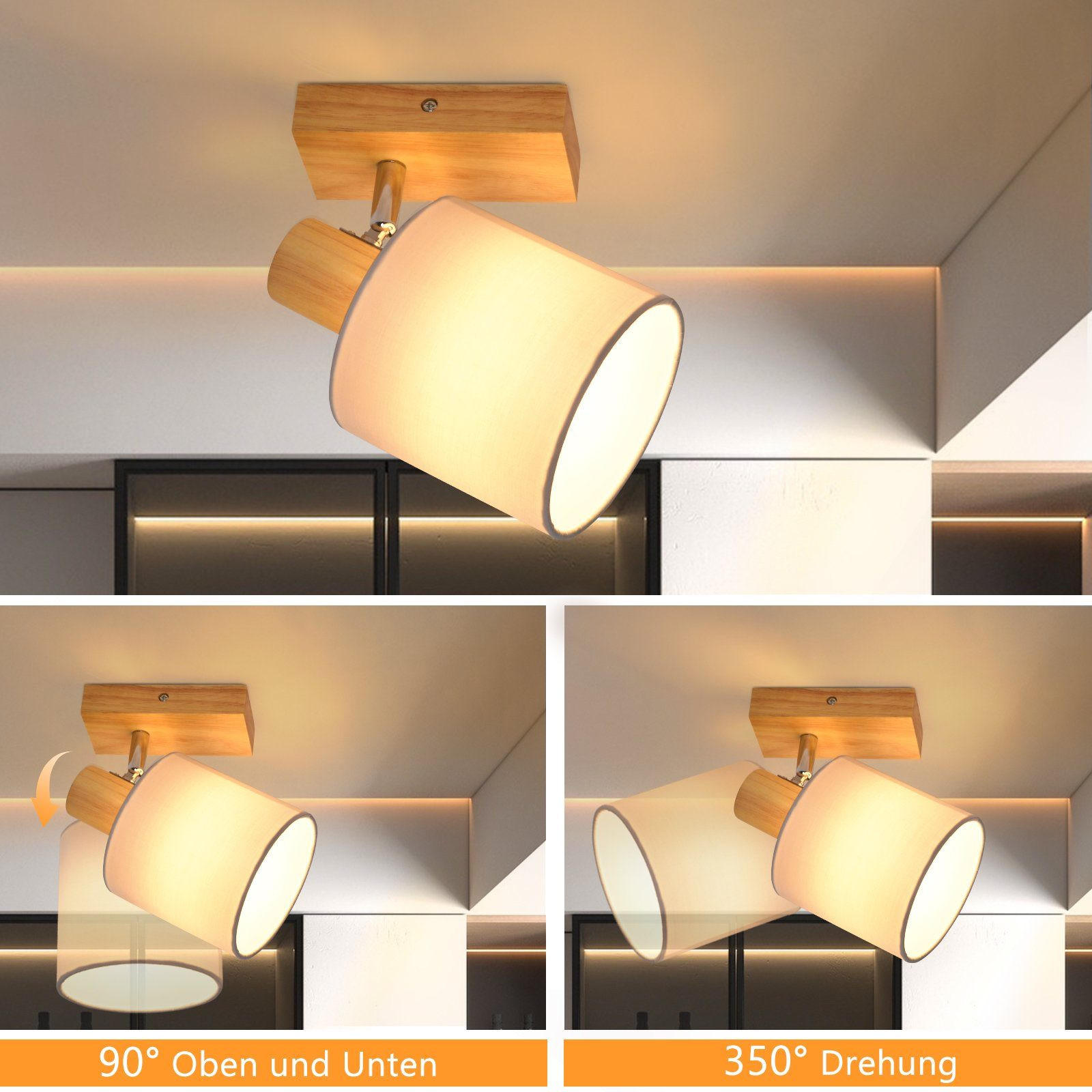 Thumbnail - ZMH Deckenstrahler, Eukalyptusholz, Holz, Vintage, Zylindrisch, 13x21x13 cm, Lampen & Leuchten, Innenbeleuchtung, Spots ...