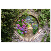 ZAHRADNÍ PLAKÁT Průhled - Květiny - Hortenzie - Léto 90x60 cm - šedohnědá, plast (90/60/0.2cm) - OnlyWow
