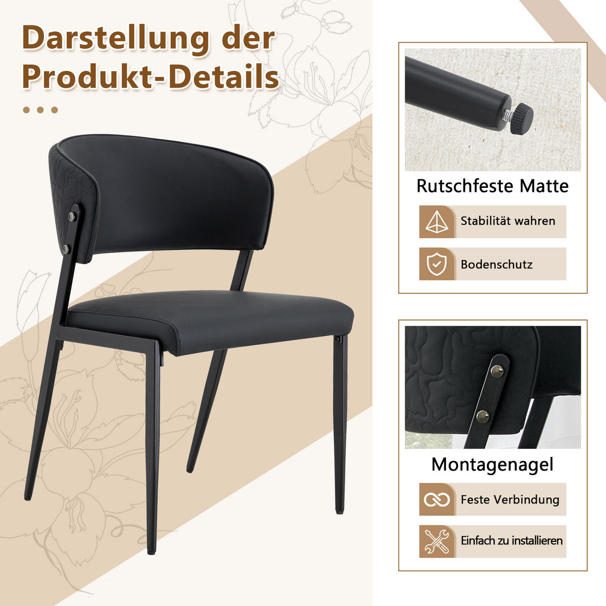 STUHL-SET DE-36686 2 Stück mit Kunstlederbezug und Metallgestell Schwarz - Schwarz, Metall (49/78/51cm) - ComfortXL