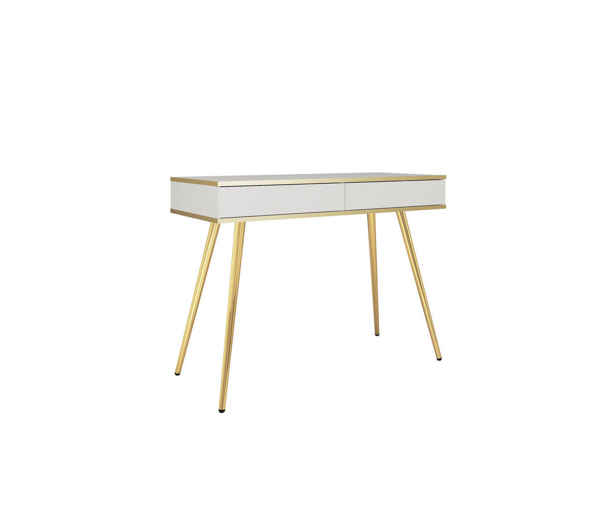 SCHMINKTISCH Weiß - T-102, Hochglanz, Schubladen Push-to-Open 102x50x80 cm Weiß/Gold - Goldfarben/Weiß, Holzwerkstoff/Kunststoff (50/102/80cm) - DomoHome