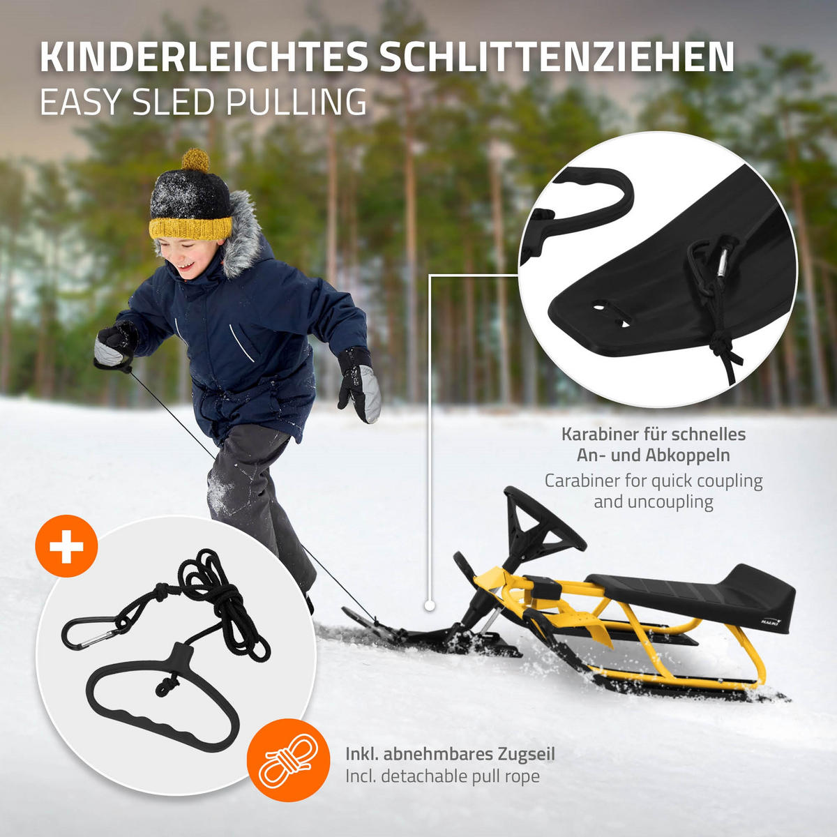 LENKSCHLITTEN Schwarz/Gelb - Gelb, Metall (50/119cm) - Hauki