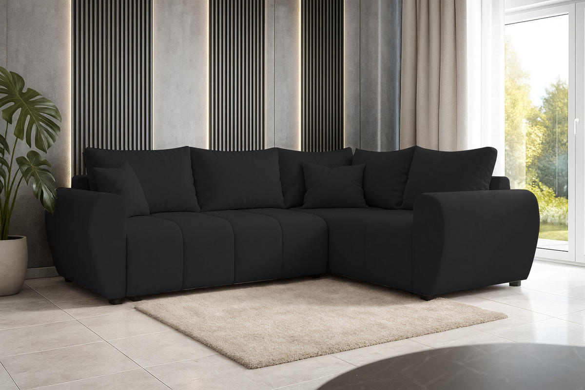 ECKSOFA L Form Malatya MAX Schwarz 246/145/82 cm stilvolle mit Schlaffunktion R - Schwarz, Kunststoff/Textil (235/175cm) - AX Living