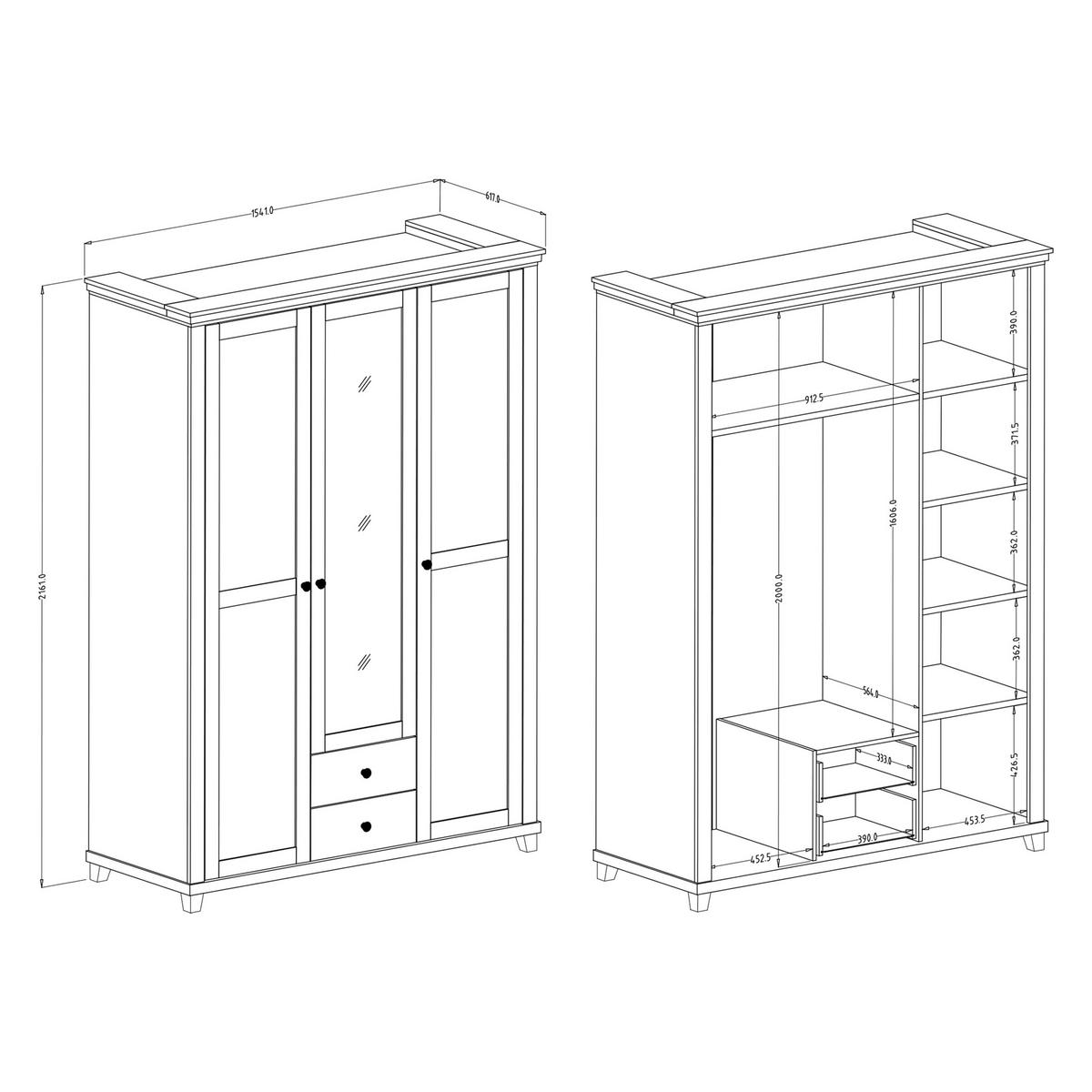 DREHTÜRENSCHRANK EVOLETTA 154/216/62 cm 3-türig mit Spiegel Grün - Grün, Holzwerkstoff (154/216/62cm) - MASSENO