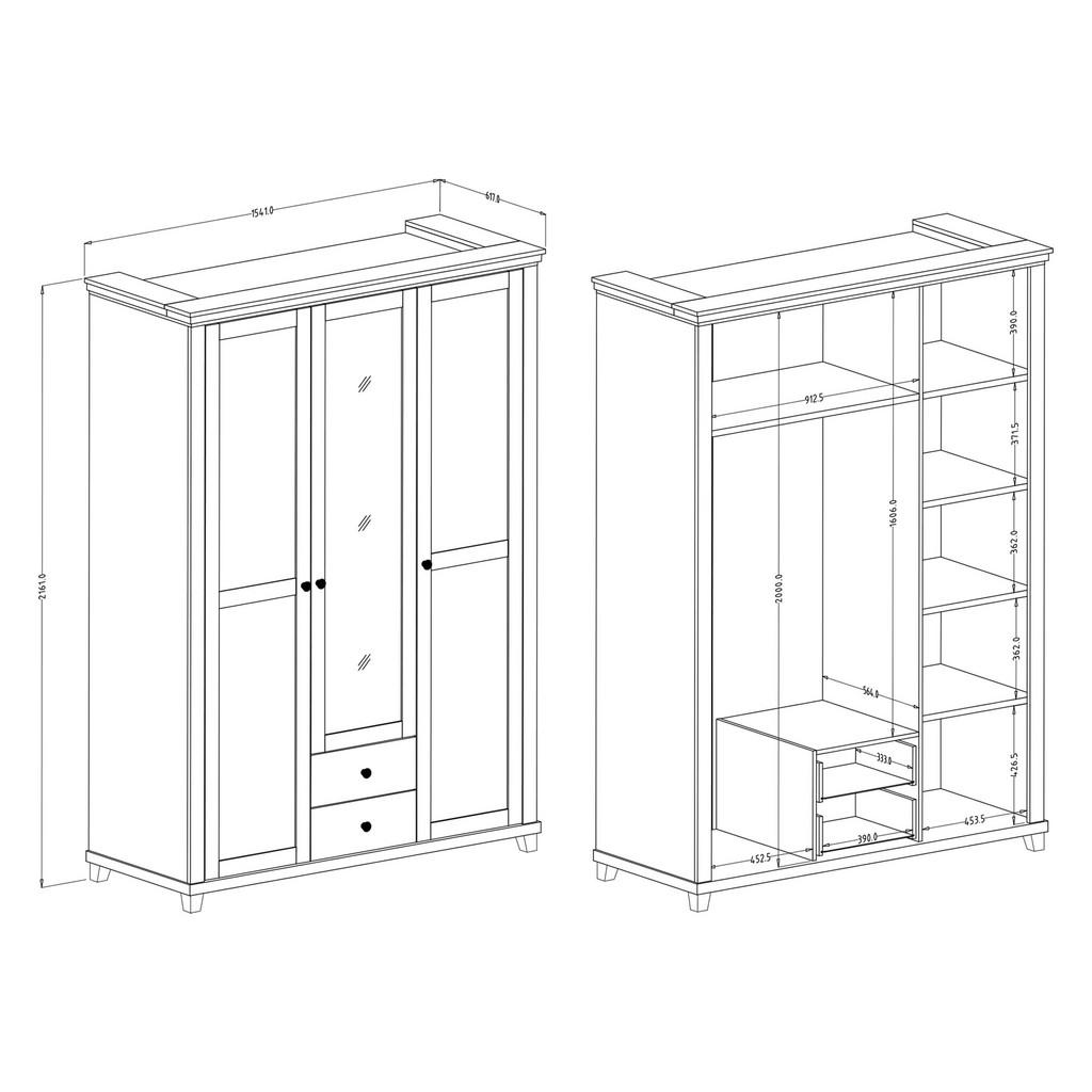 Thumbnail - Masseno Drehtürenschrank, Grün, Holzwerkstoff, 5 Fächer, 2 Schubladen, Rechteckig, 154x216x62 cm, Schlafzimmer, Kleiders...