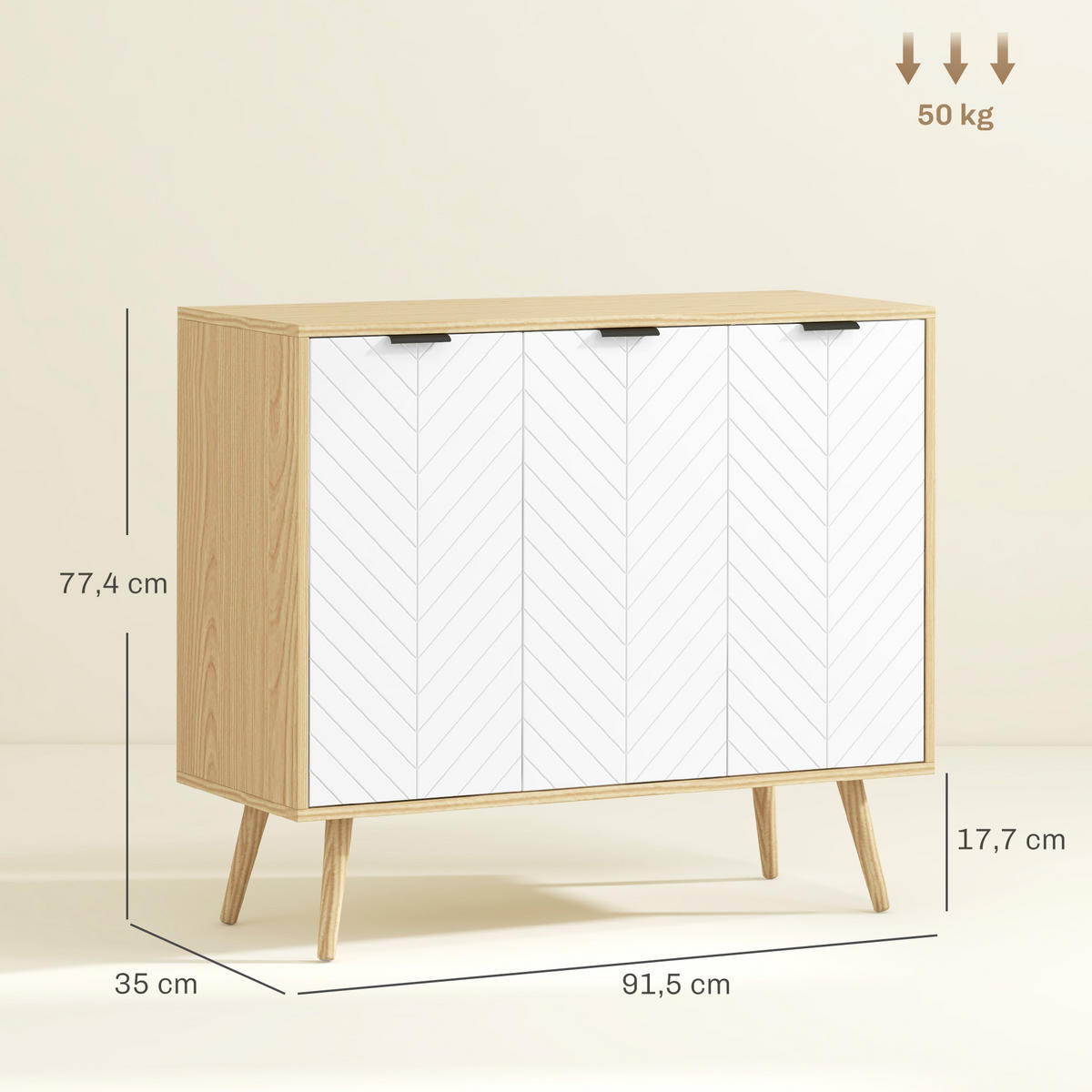 SIDEBOARD DE-11148 Chevron-Muster, 2 Türen Naturholz - Naturfarben, Holzwerkstoff (91.5/77.4/35cm) - ComfortXL