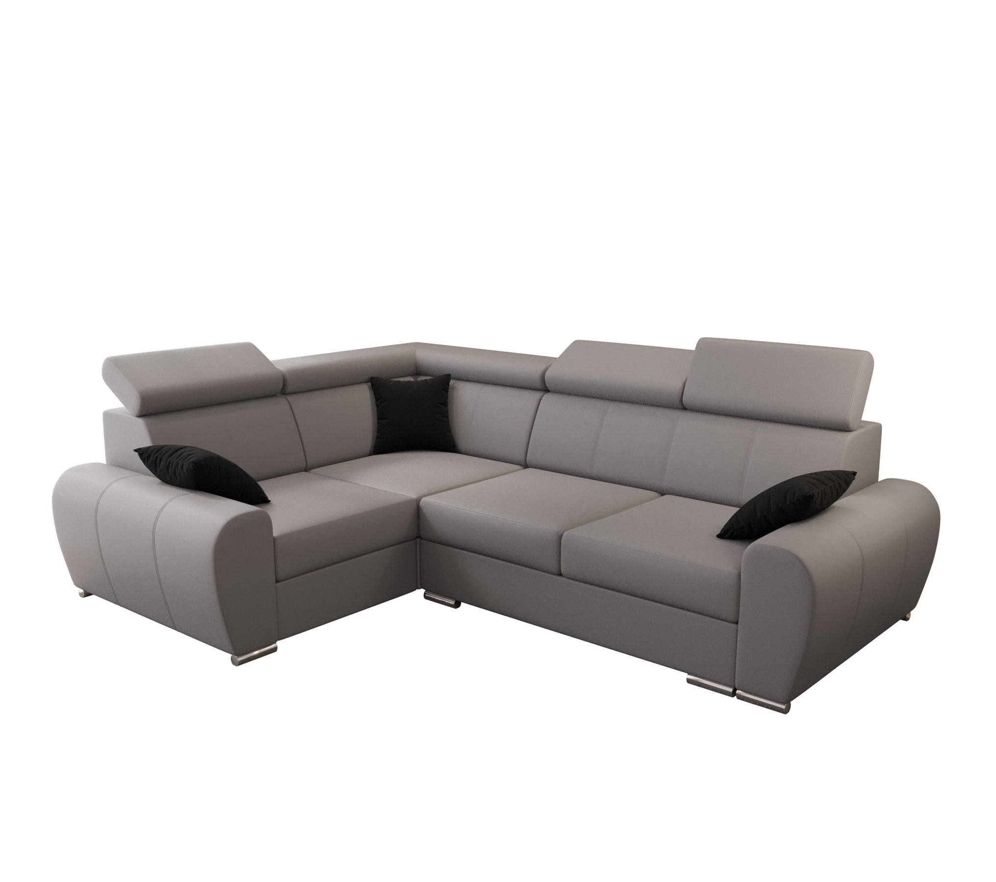 ECKSOFA APOLLO KN08, Eckcouch in L-Form mit Schlaffunktion, Farbe: Grau, Kunstleder, Ottomane Links - Grau, Textil (255/190cm) - O-Sofa