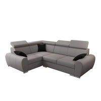ECKSOFA APOLLO KN08, Eckcouch in L-Form mit Schlaffunktion, Farbe: Grau, Kunstleder, Ottomane Links - Grau, Textil (255/190cm) - O-Sofa