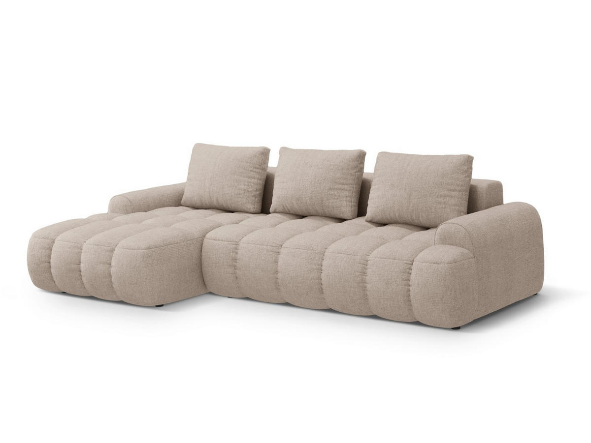 AUSKLAPPBARES-ECKSOFA links mit Container Linz aus strukturiertem Stoff sandfarben 3 Sitzplätze - Sandfarben, Textil (142/275cm) - Cosmopolitan Design