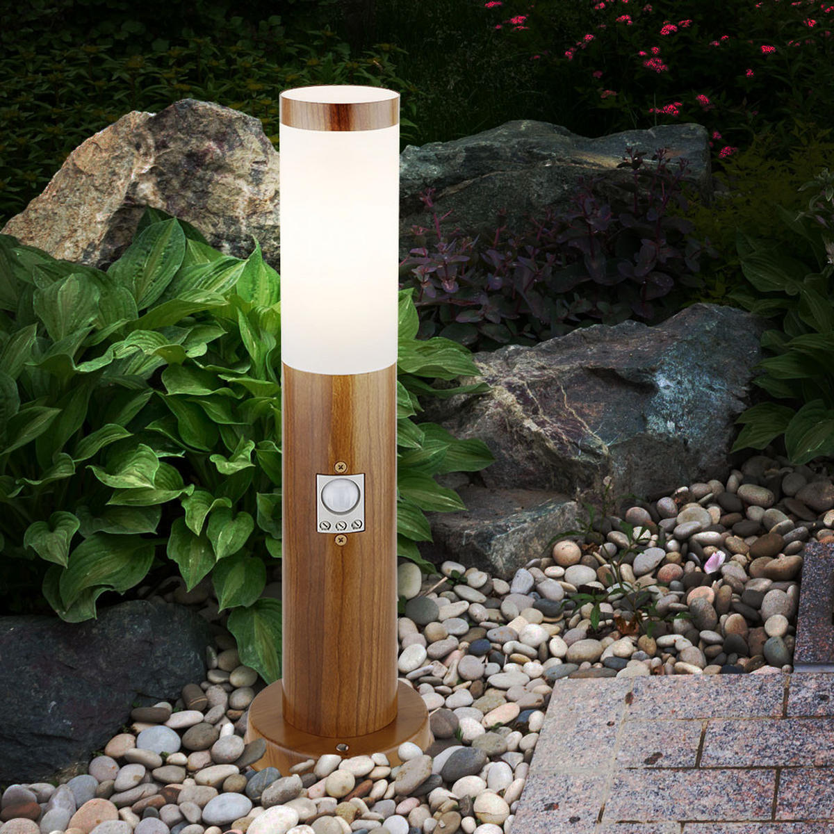 LED AUSSENLEUCHTE BOSTON Holzoptik Braun - Braun, Metall (12.7/12.7/45cm) - Globo Lighting