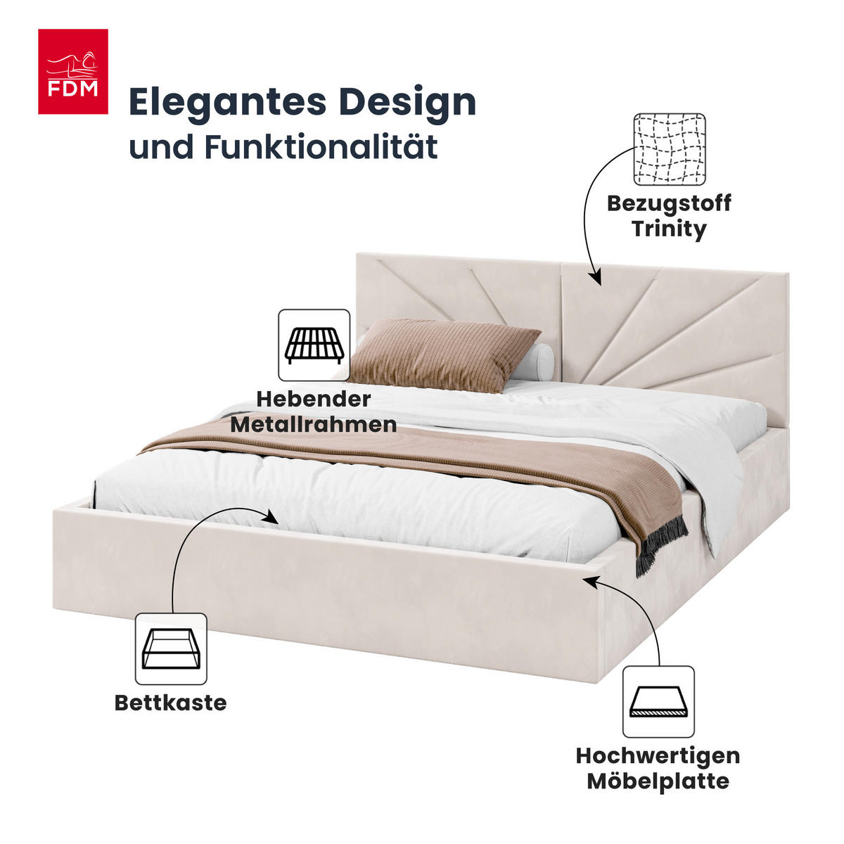 POLSTERBETT SUNSET - Beige, Holzwerkstoff (180/200cm) - FDM