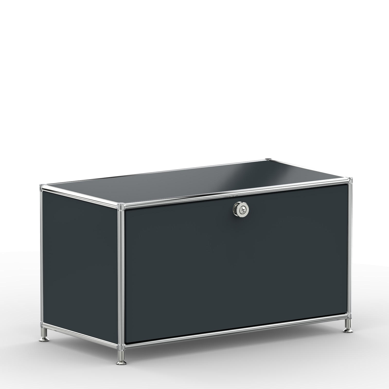 TV Board mit Klappe & Schloss, Breite 77 cm, Anthrazitgrau - Chromfarben/Silberfarben, Metall (40/43/77.2cm) - Versee
