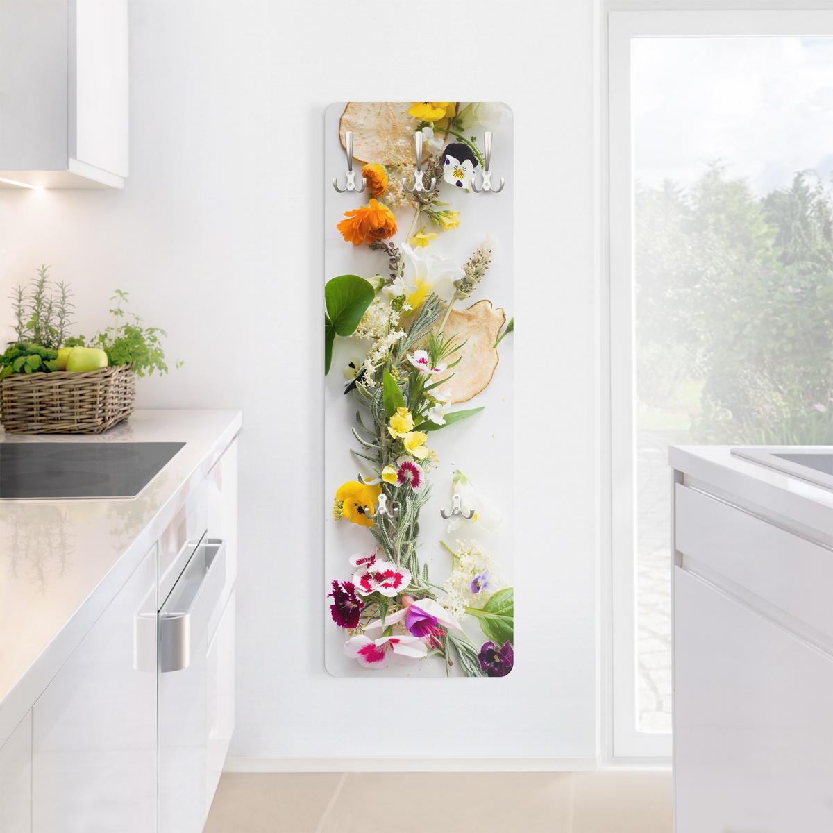WANDGARDEROBE - Frische Kräuter mit Essblüten 34/105 cm - Multicolor, Holzwerkstoff (34/105/1.6cm) - Bilderwelten