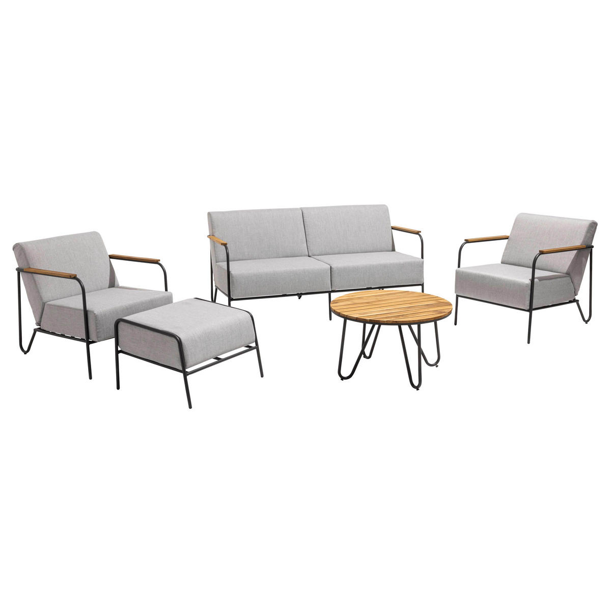 GARTENMÖBEL 4-Sitzer, Grau - Grau, Metall - Oviala