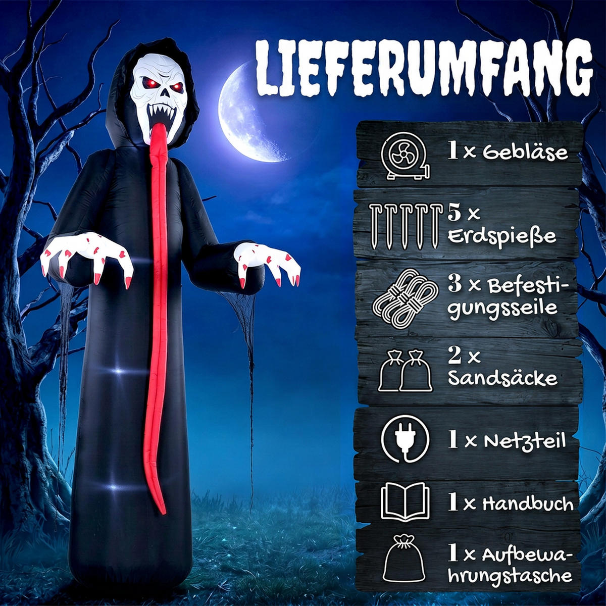 NAFUKOVACÍ halloweenská kostra z polyesterové látky, černá - černá, textil (95/310/130cm) - Outsunny