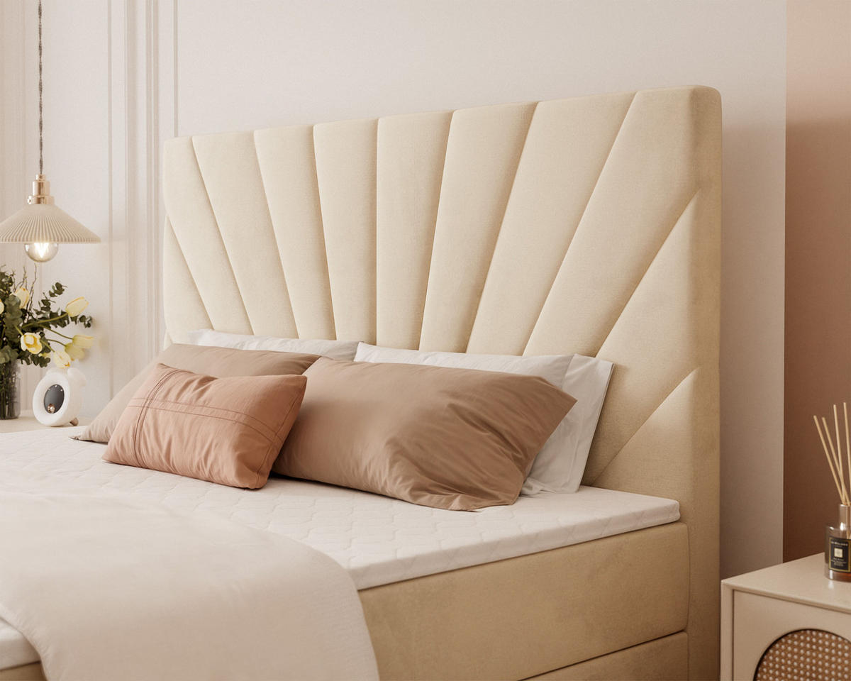 BOXBETT 160x200 cm mit Topper - Creme, Holzwerkstoff/Textil (140/200cm) - Idohome