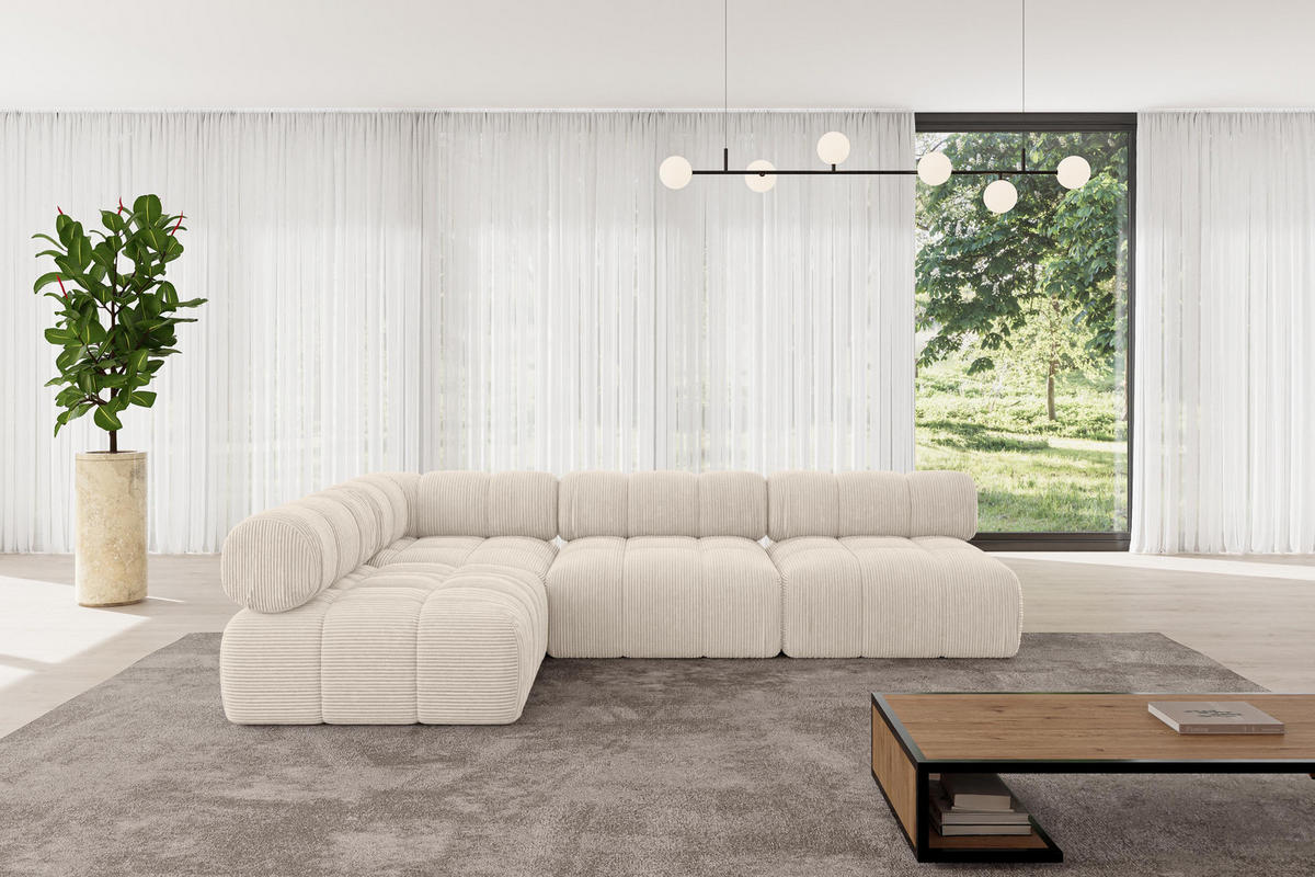 ECKSOFA modulares Sofa Samaro-L2 - 285x190x70 cm Beige Cord - Beige, Holzwerkstoff/Textil (285/190cm) - ALTDECOR