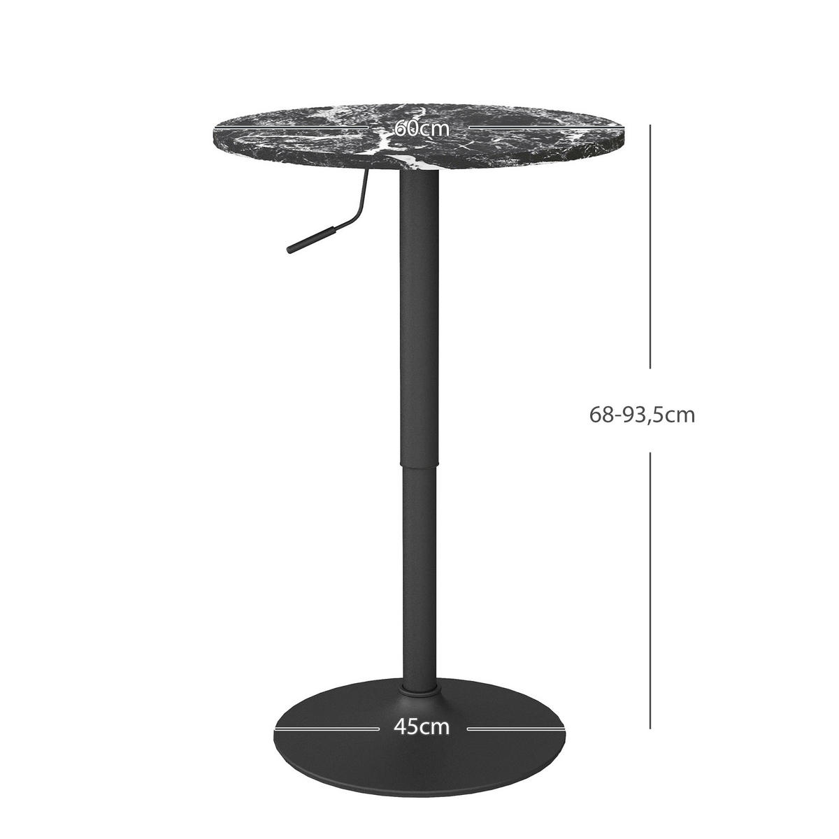 BARTISCH Stehtisch Runder Esstisch für 2 Personen, Schwarz, Ø60 x 68-93,5cm - Schwarz, Holzwerkstoff (60/93.5/60cm) - HOMCOM