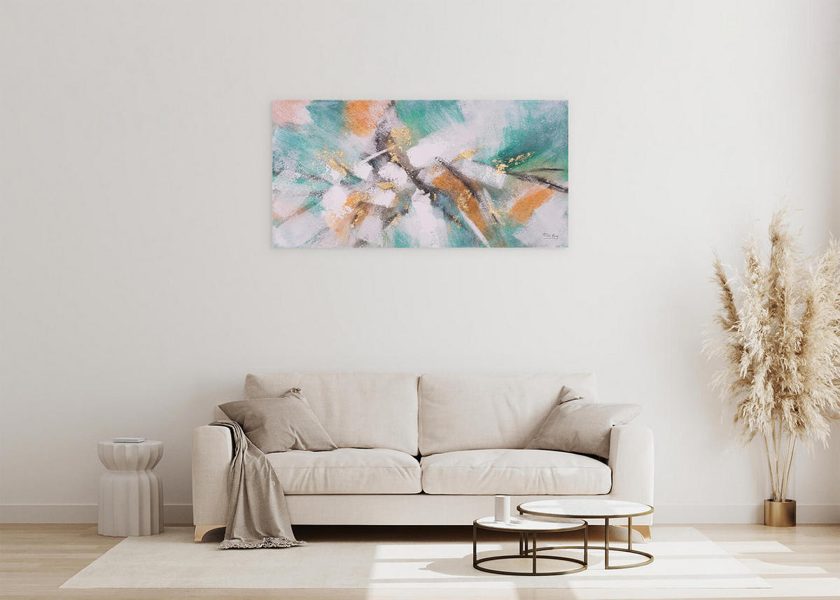 ACRYLBILD HANDGEMALT 120/60 cm - Türkis/Pink, Holz/Textil (120/60cm) - KUNSTLOFT