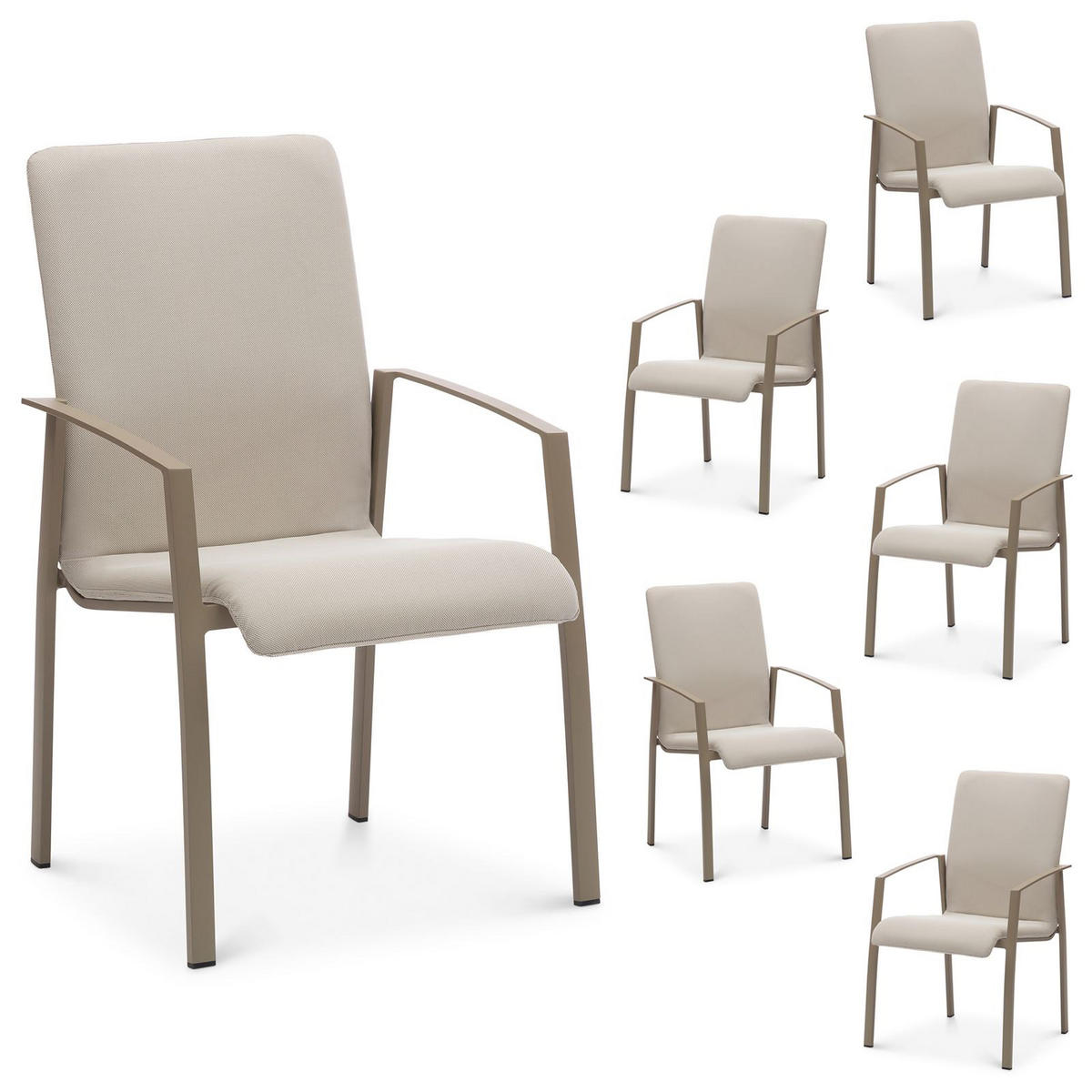 GARTENSTUHL VERANO 6ER-SET - Beige, Textil (57/94/63cm) - IDIMEX