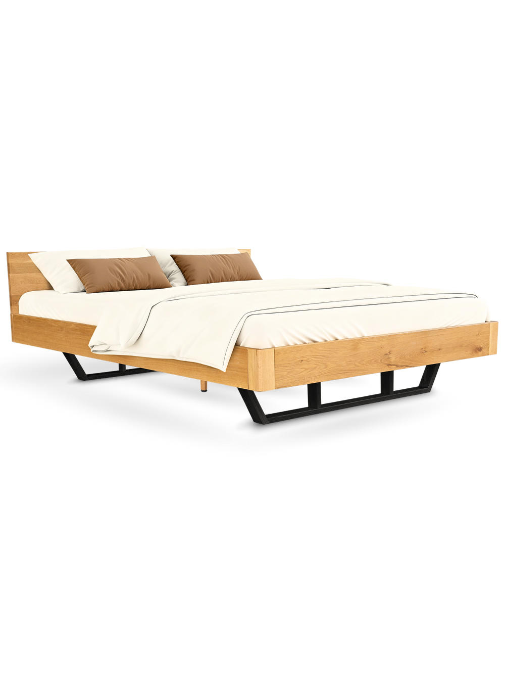 MASSIVHOLZBETT Metall 200 cm x 200 cm - Eichefarben, Holz (200/200cm) - holz4home