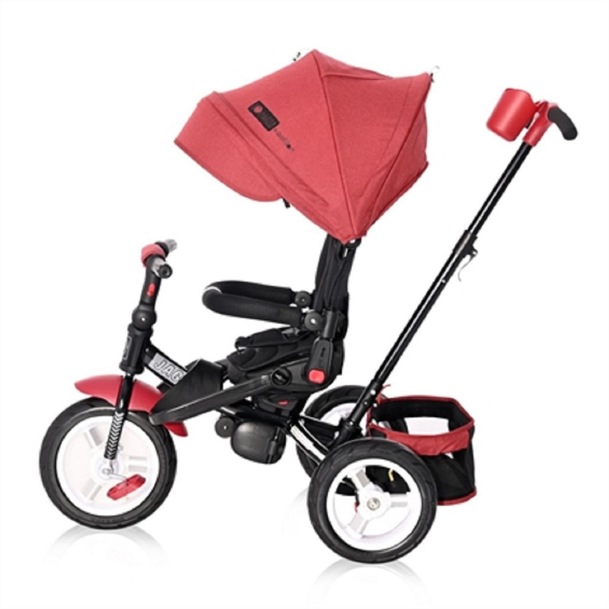 DREIRAD Jaguar 4 in 1 rot/schwarz Gummireifen, Sitz drehbar, Stange, verstellbar - Rot, Metall (120/53/103cm) - Lorelli