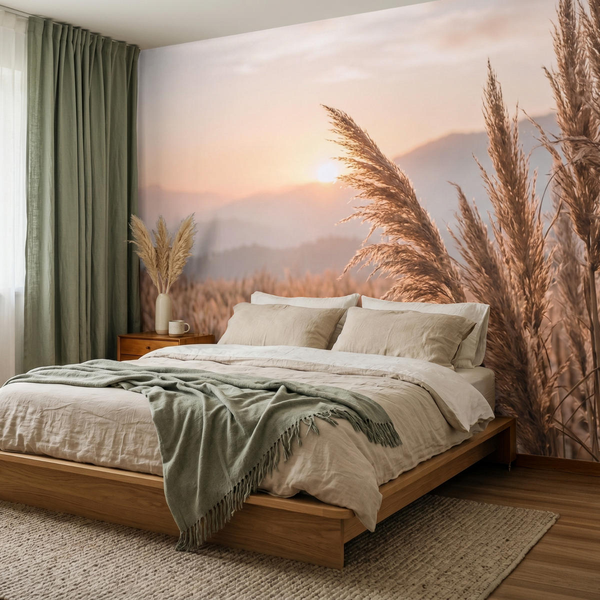 TAPETE - Gras - Feld - Sonne - Natur - 260x200 cm - Sandfarben, Papier (260/200cm) - OnlyWow