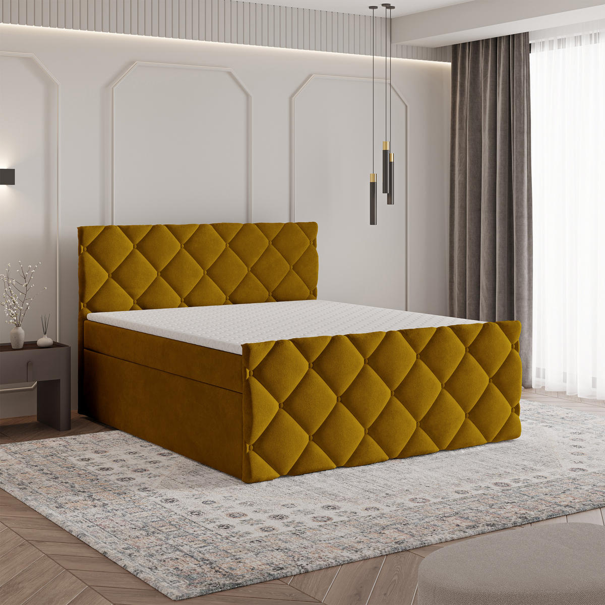 BOXBETT ROVARI 140x200 cm mit Matratze und Topper - Gelb - Gelb, Holz (140/200cm) - MASSENO