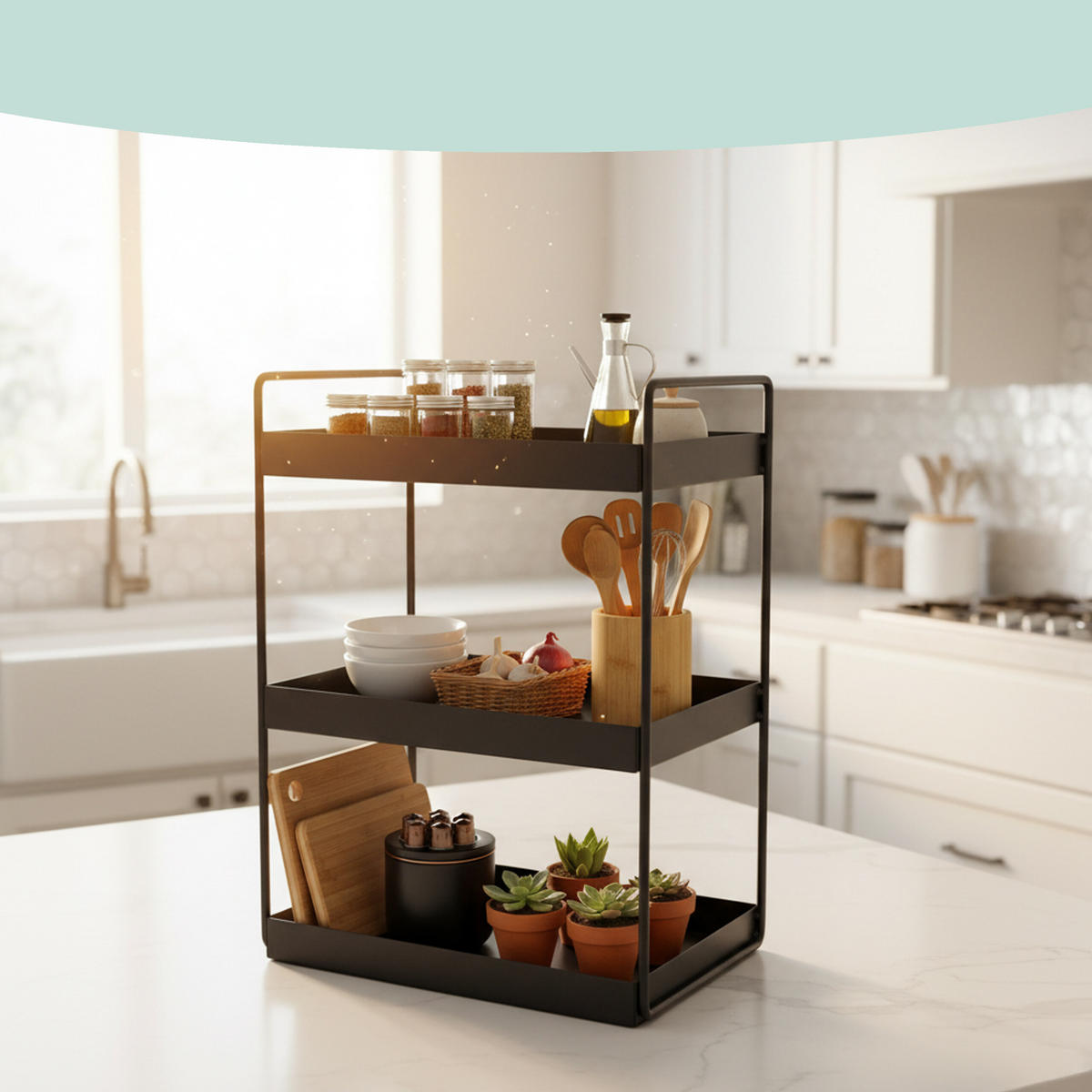 POLICA na koreniny - čierna, kov (26/44/18cm) - Relaxdays