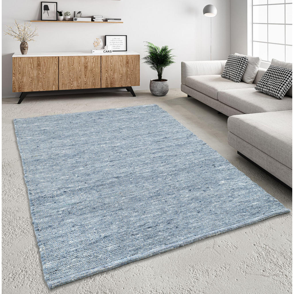 Thumbnail - Theko Handwebteppich, Blau, Textil, Uni, Rechteckig, 70x130 cm, für Fußbodenheizung geeignet, Teppiche & Böden, Teppiche...