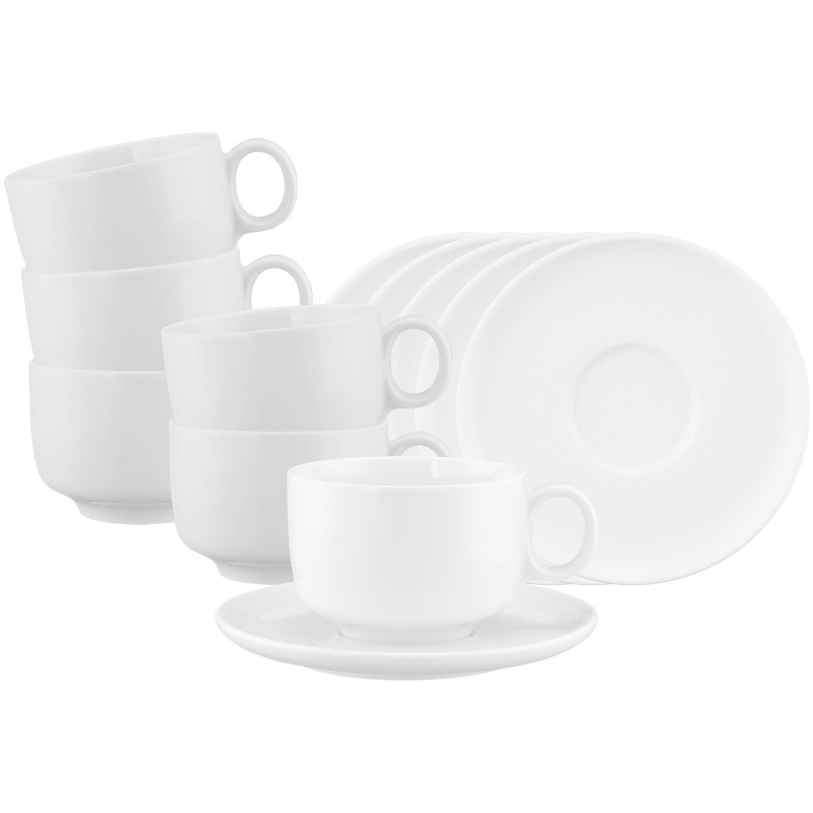 MILCHKAFFEETASSEN MIT UNTERTASSEN Sento Home weiß 350 ml 6er Set - Weiß, Keramik (0.35L) - Seltmann Weiden