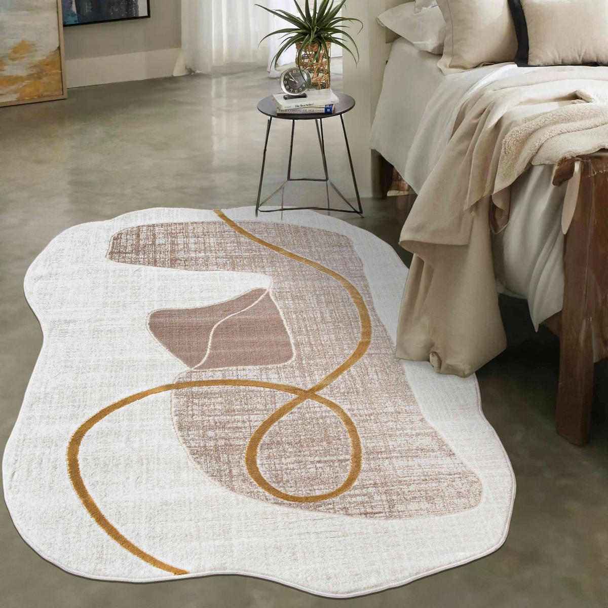 TEPPICH Beige Abstrakt - Kurzflor Unregelmäßig Unregelmäßige Form - Weiß Ecru Creme - 140 x 200 cm - Sandfarben, Textil (140/200cm) - Mazovia