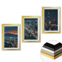 WANDBILDER 3er Set - 20x30 cm Goldrahmen - Bergpanorama der Stadt bei Nacht - Goldfarben, Kunststoff (20/30cm) - ArtPrintCave