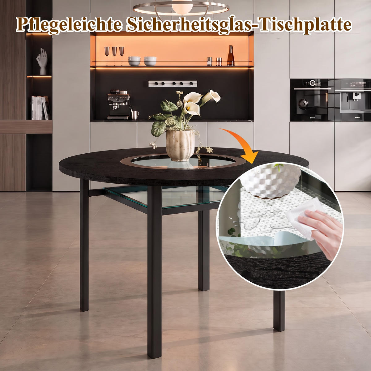 ESSTISCH 100 cm, Schwarz/Grau - Schwarz, Metall (100/100/76cm)