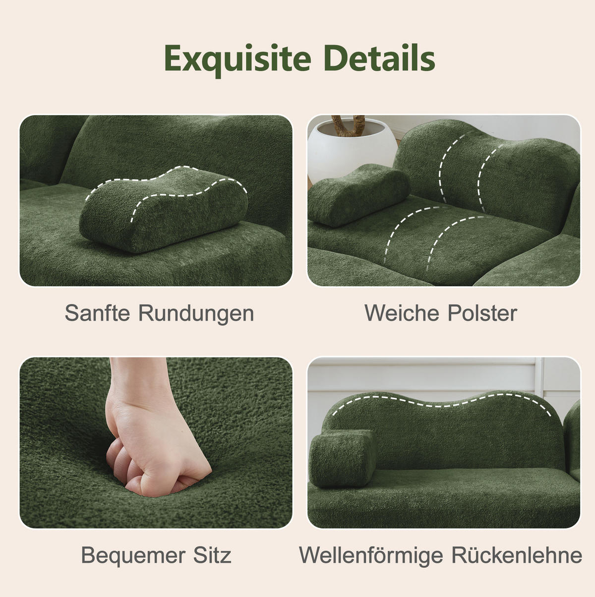 SOFA modular in Wellenform Samt Grün - Grün, Holzwerkstoff (98/70/192cm) - Meubliv