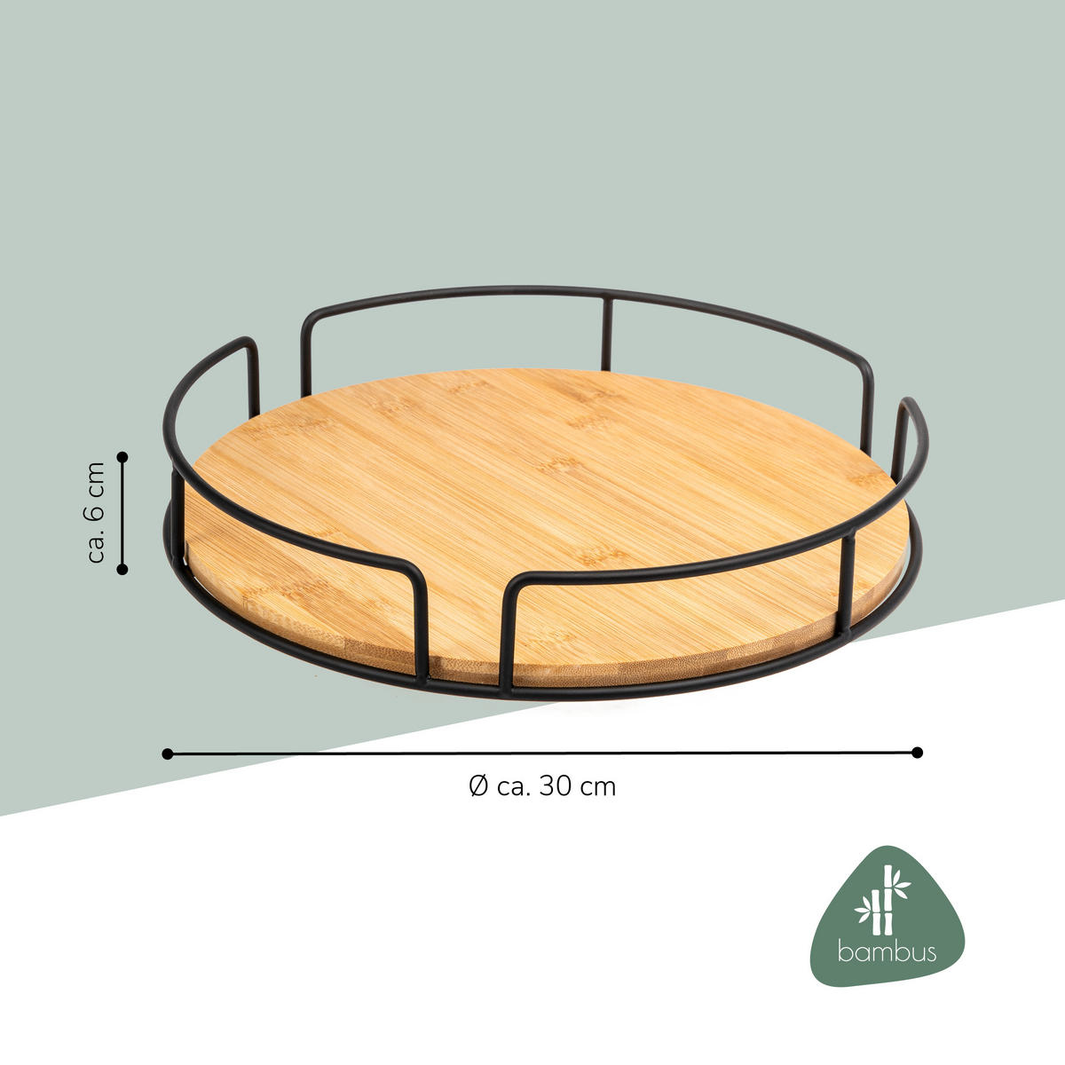 DREHTELLER Bambus/Metall schwarz - Schwarz, Metall (30/6/30cm) - eluno