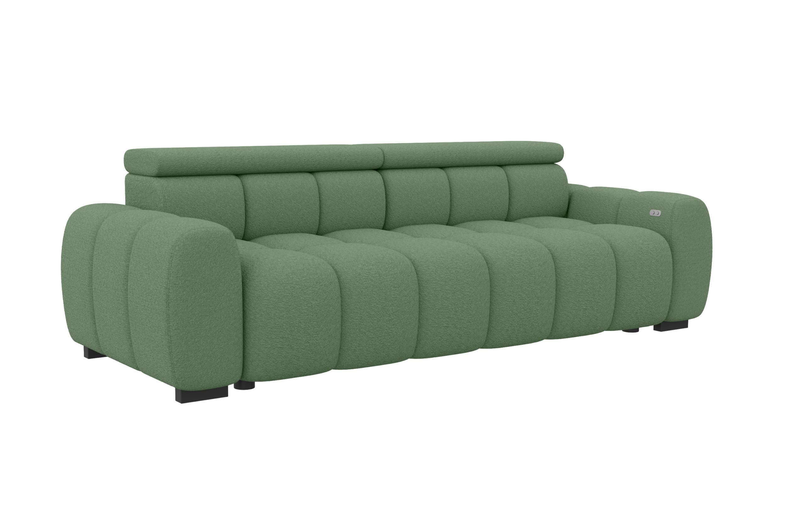 BIGSOFA ALESSIO Bouclé-Stoff Mintgrün mit elektrischer Sitztiefenverstellung - Mintgrün, Kunststoff/Textil (248/77/108cm) - 99rooms