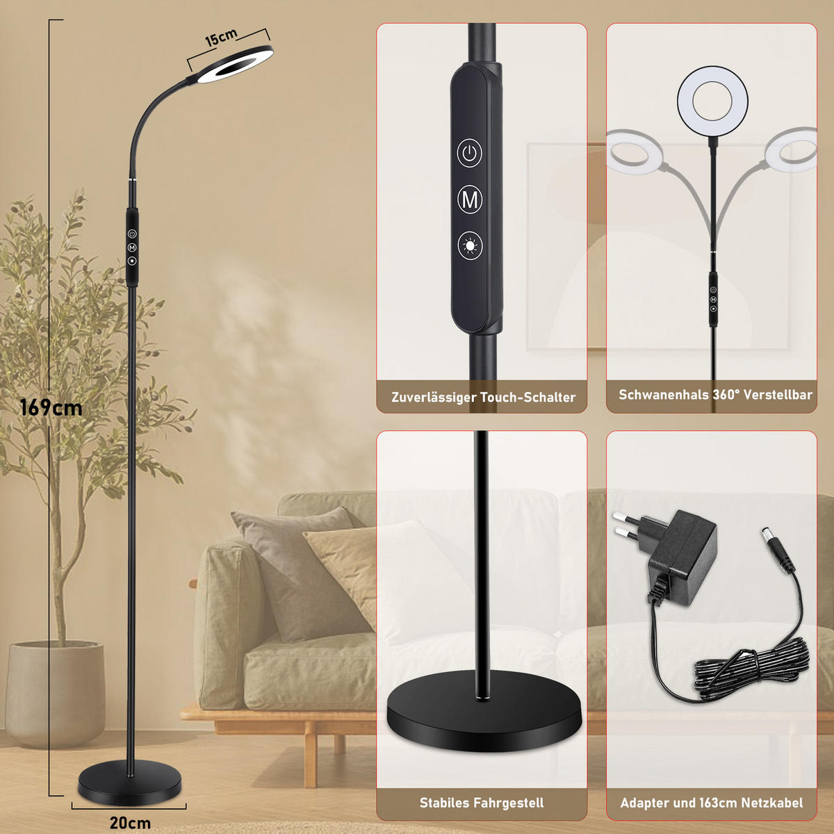 STEHLEUCHTE LED FL1061 - Brombeere, Metall (36.3/27.4/8.4cm) - LOVHAUS