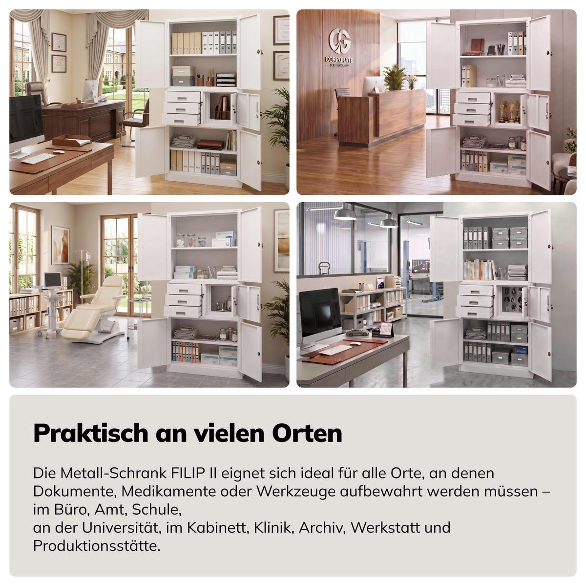 AKTENSCHRANK FILIP II 185x90x40 cm - Weiß, Metall (90/185/40cm) - Jan Nowak
