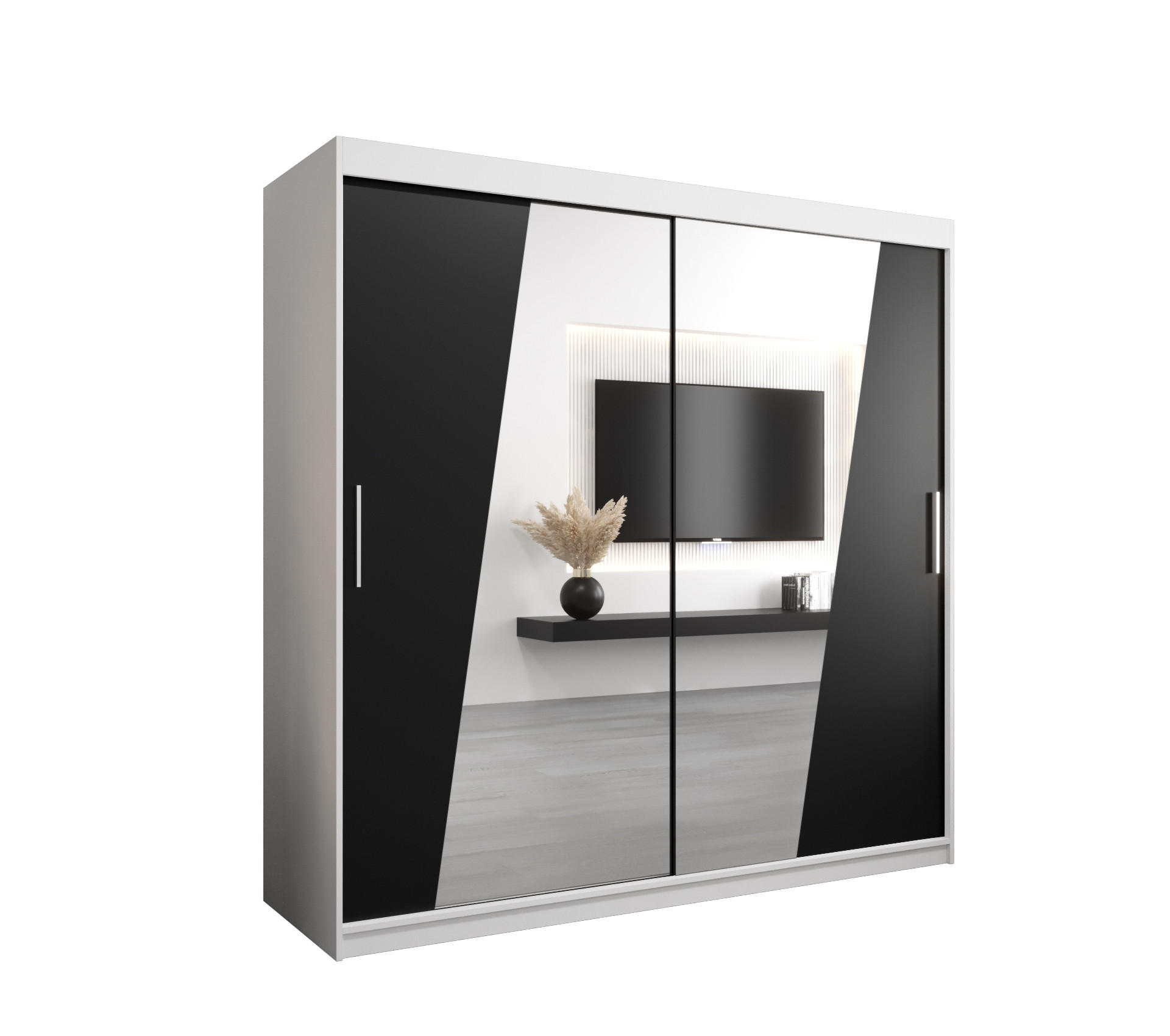SCHWEBETÜRENSCHRANK 200/200/62 2-türig - Silberfarben/Schwarz, Holz/Kunststoff (200/200/62cm) - Abiks Möbel